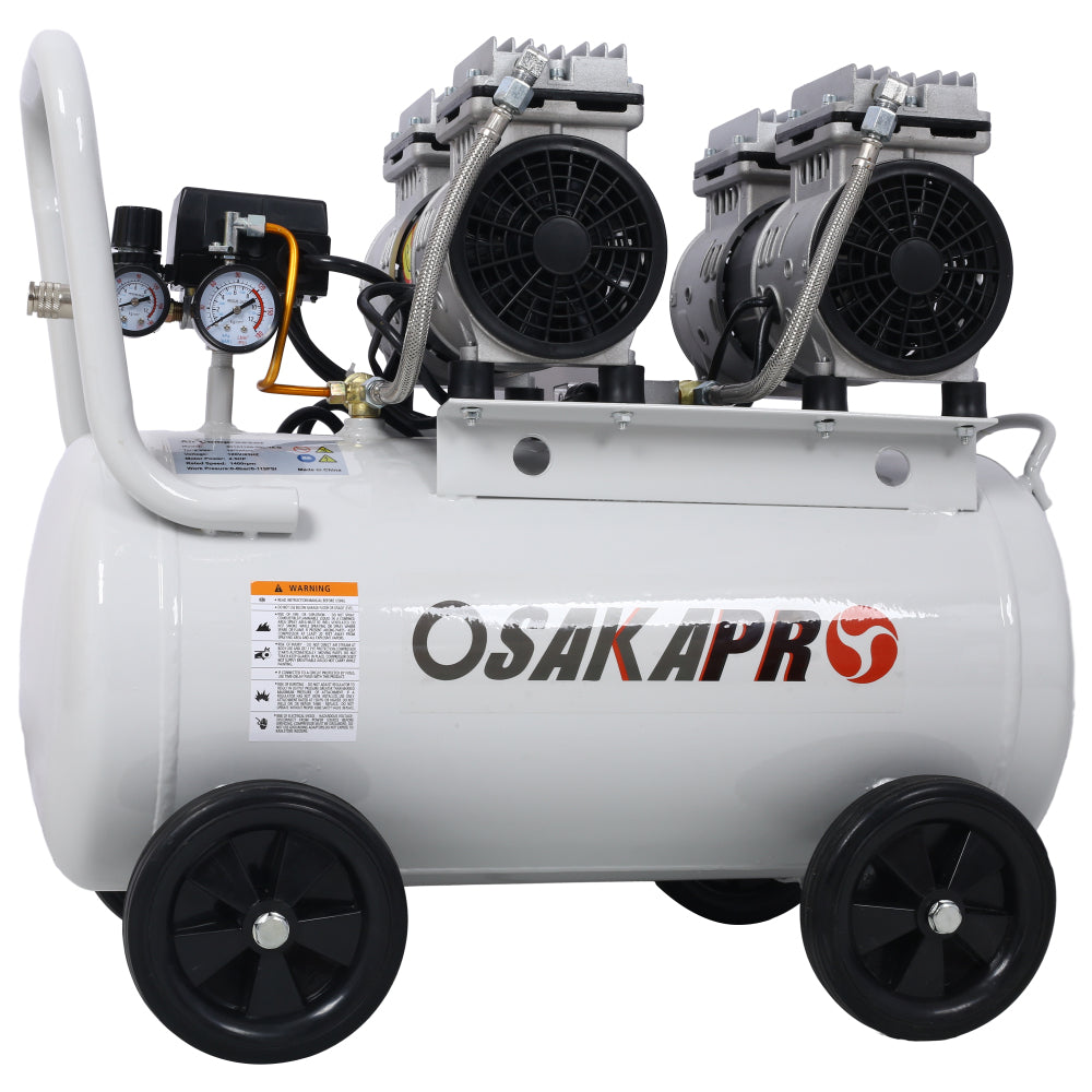 2.5 HP Silent Air Compressor 13 Gallon, Oil-Free, Electric Shop Air Compressor Portable,Lightweight with Wheels, 70 dBA Noise Level, with Automatic Drain Valve,Light Gray