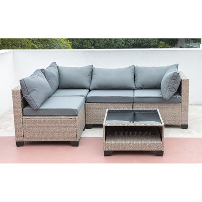 7-Piece Patio Furniture Set, All-Weather Boho Outdoor Conversation Set Sectional Sofa with Water Resistant Grey Thick Cushions