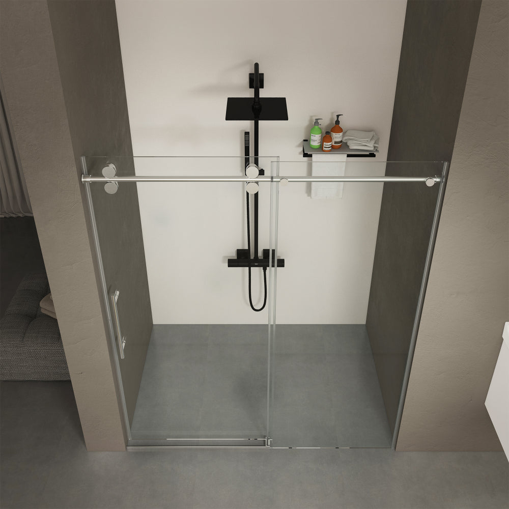 56"-60"W x 70"H Frameless Shower Door, Sliding Shower Door, with Premium 5/16"(8mm) Thick Tempered Glass Shower Enclosure ,Double Side Easy Clean Coat,Chrom Finished With Buffer