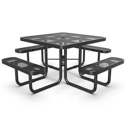 Round Outdoor Steel Picnic Table 46" with umbrella pole,Black