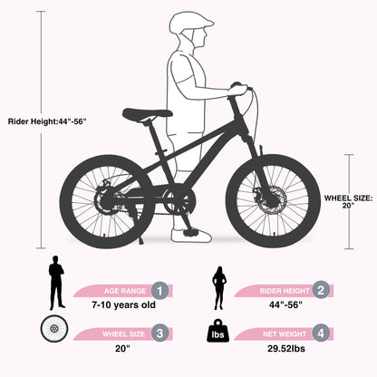 ZUKKA Mountain Bike,20 Inch MTB for Boys and Girls Age 7-10 Years,Multiple Colors